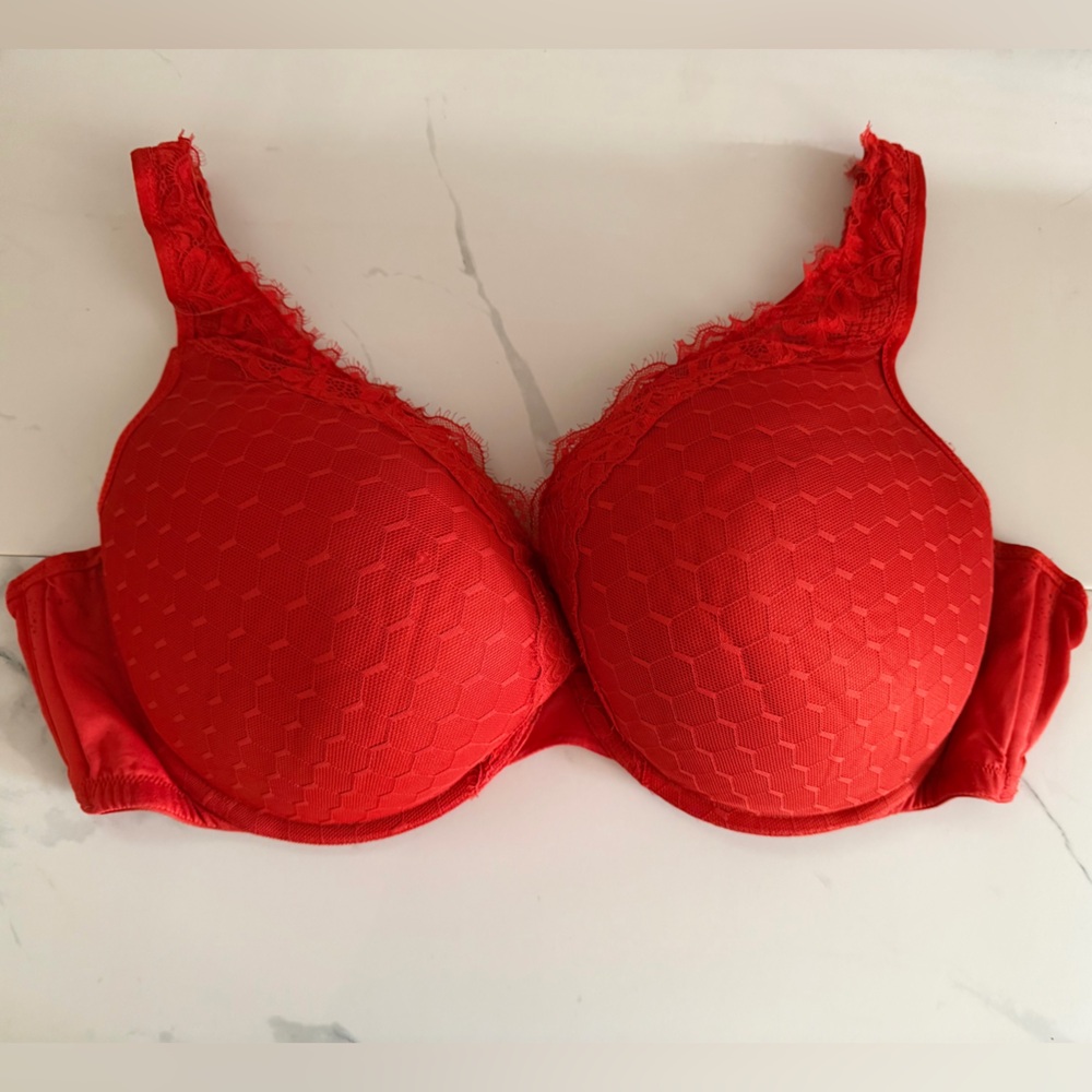 🩱 Cacique Red Lace & Mesh Full Coverage Bra – Size 46DDD